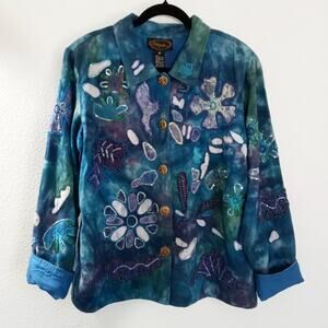 Alex Kim Tie Dye Beads Sequins Floral Jacket PLUS 1X Lined Blazer Button Front